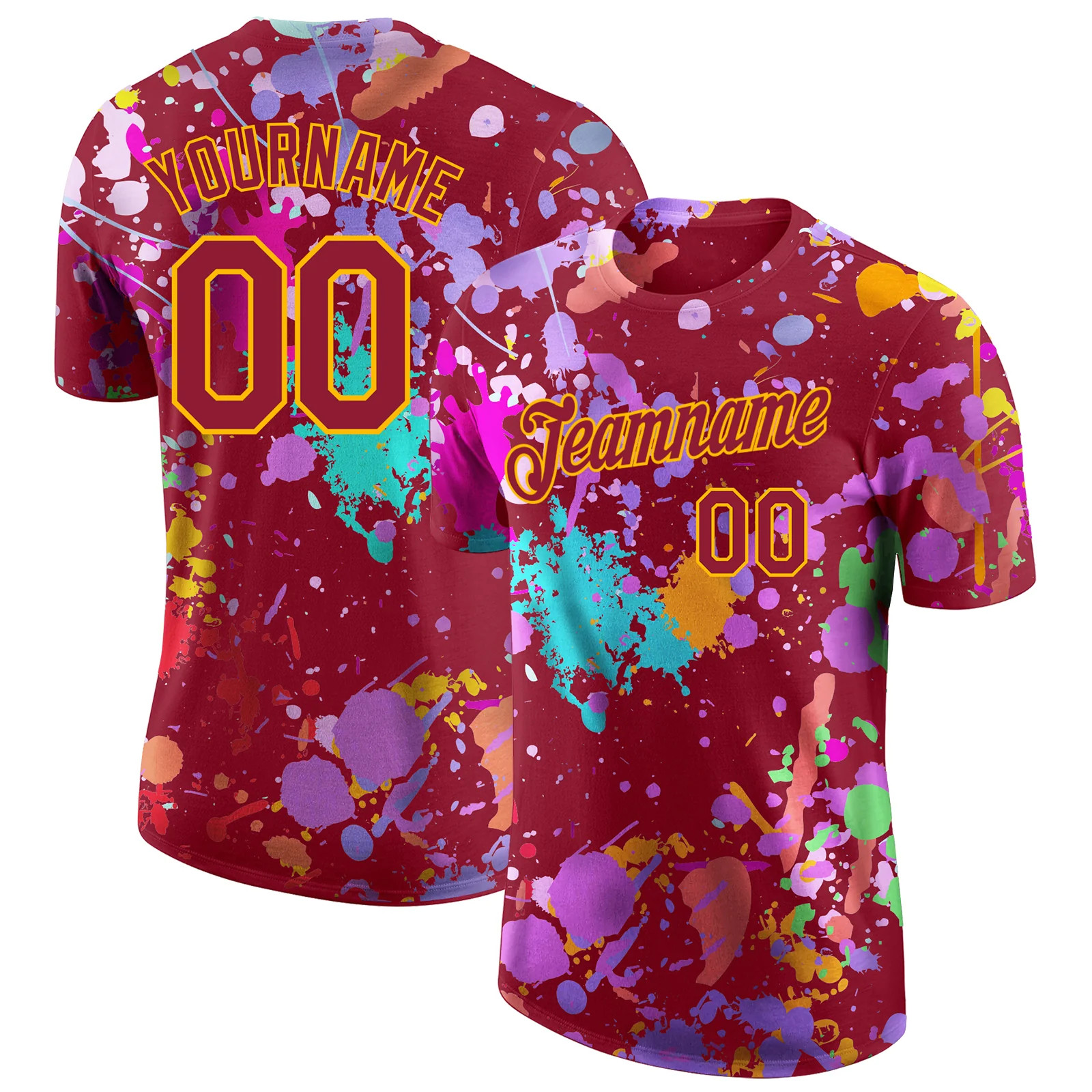 Custom Graffiti Paint Splatter Crimson Gold Shirt Streetwear Art Gift Men