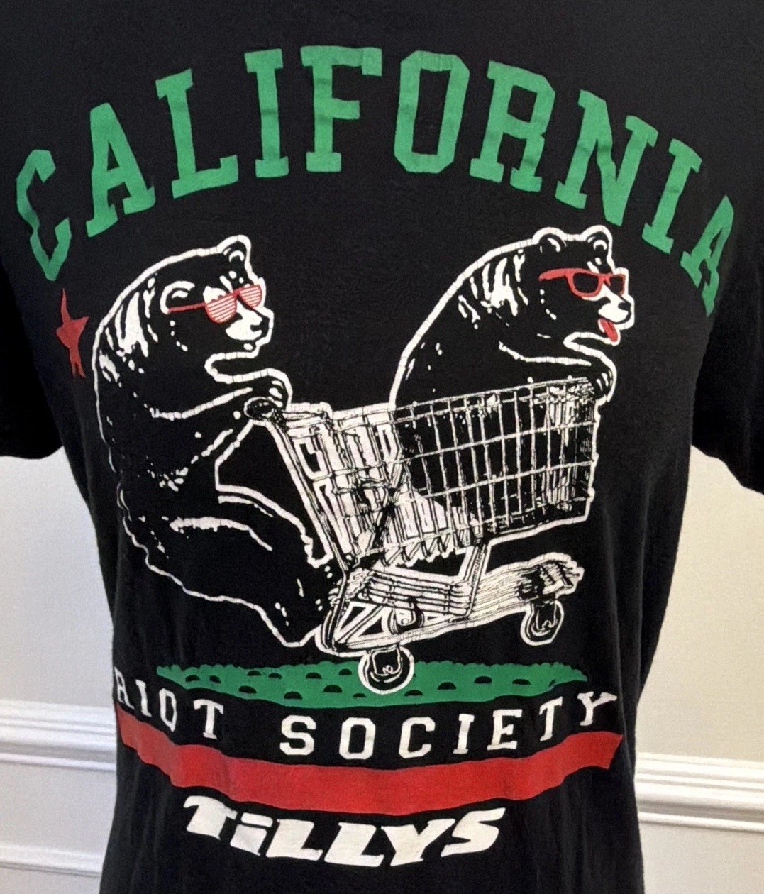 Riot Society unisex Size S Black California Bear Graphic Cotton Jersey T-Shirt