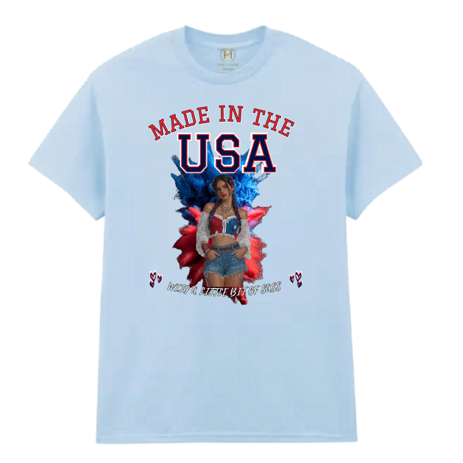 Made In The USA With A Little Bit Of Sass Patriotic Pin Up Shirt S-3XL
