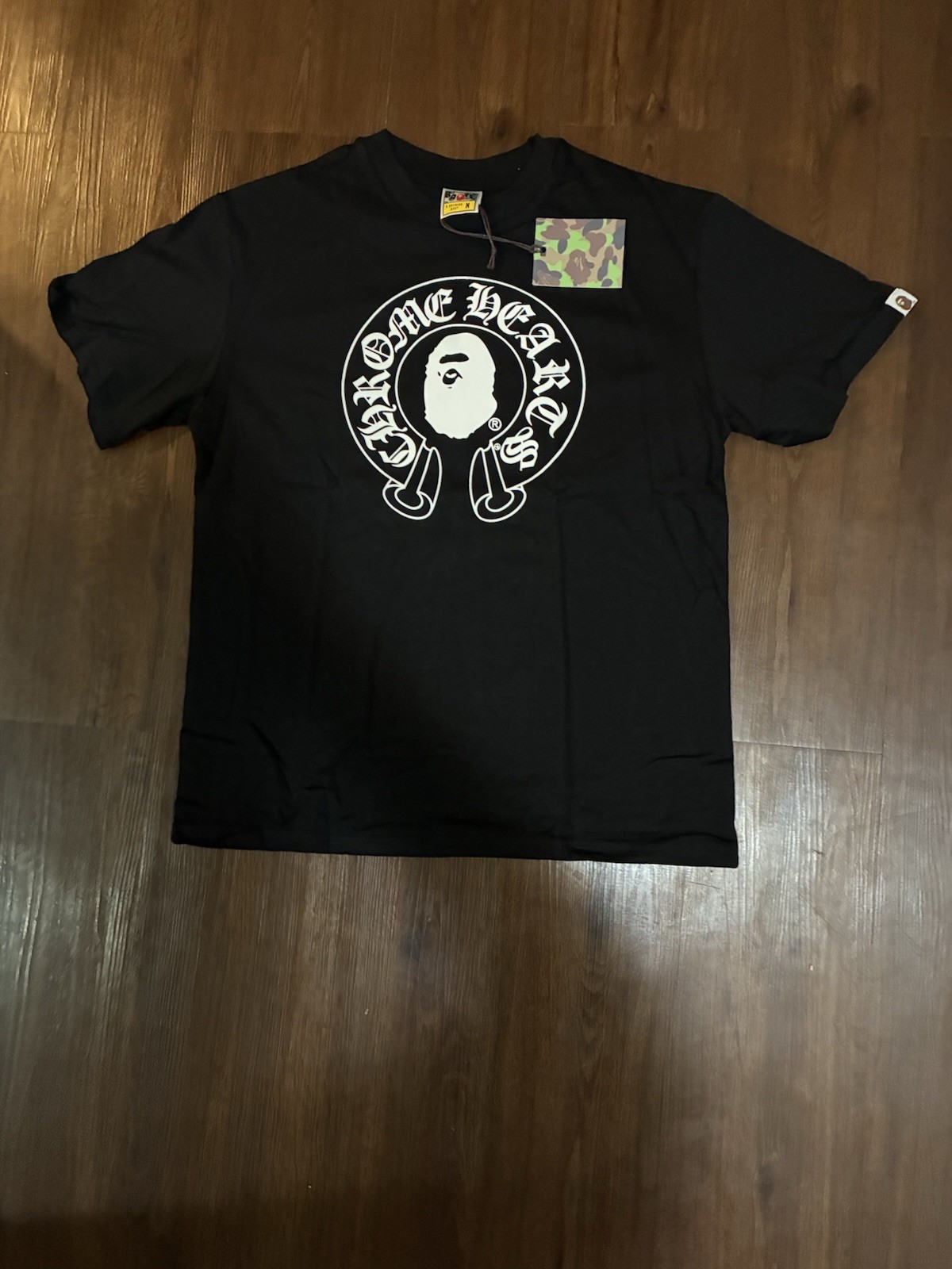 A Bathing Ape Men’s Black Logo Graphic Tee M Cotton Crew Neck Short Sleeve