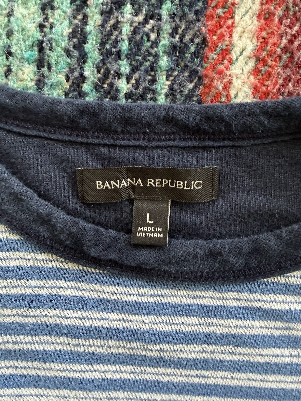Banana Republic Blue White Striped Cotton Pocket Crew Neck T-Shirt Men’s L