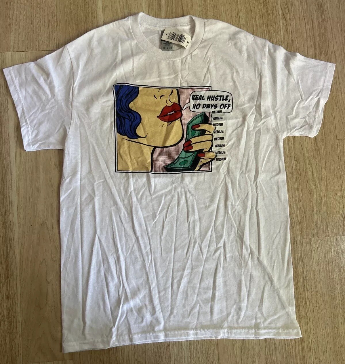 Lichtenstein Style “Real Hustle, No Days Off”Graphic T Medium Comic Graphic New