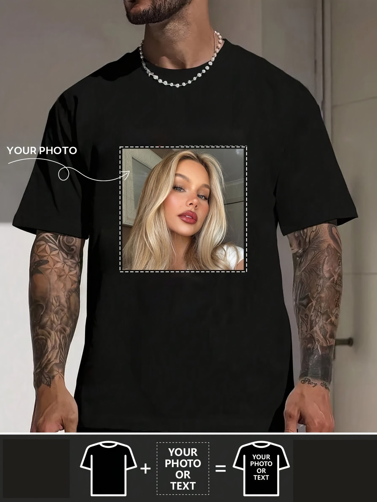 Customizable Men’S T-Shirt – Add Your Own Photo/Pattern Design Machine Washable