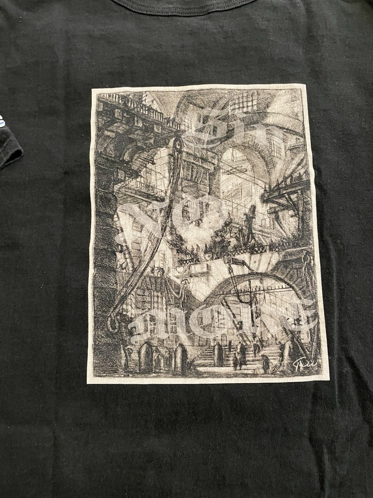 VTG CHAMPION x Giovanni Battista Smoking Fire TShirt Mens•L Black Crew Graphic