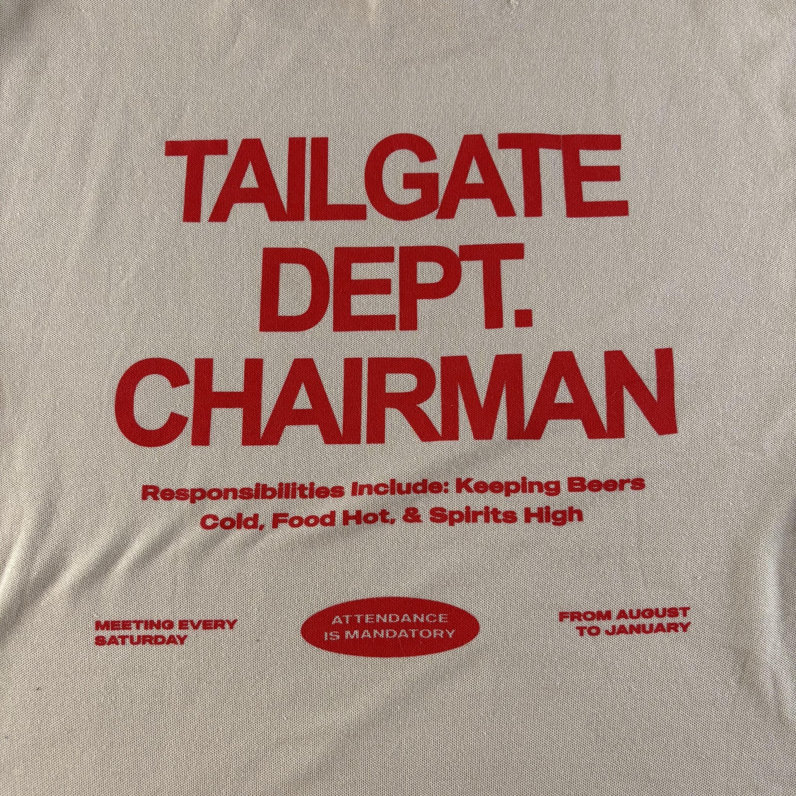 American Apparel Tailgate Dept Chairman Shirt Mens XL Beige Beer Sports Tee NEW