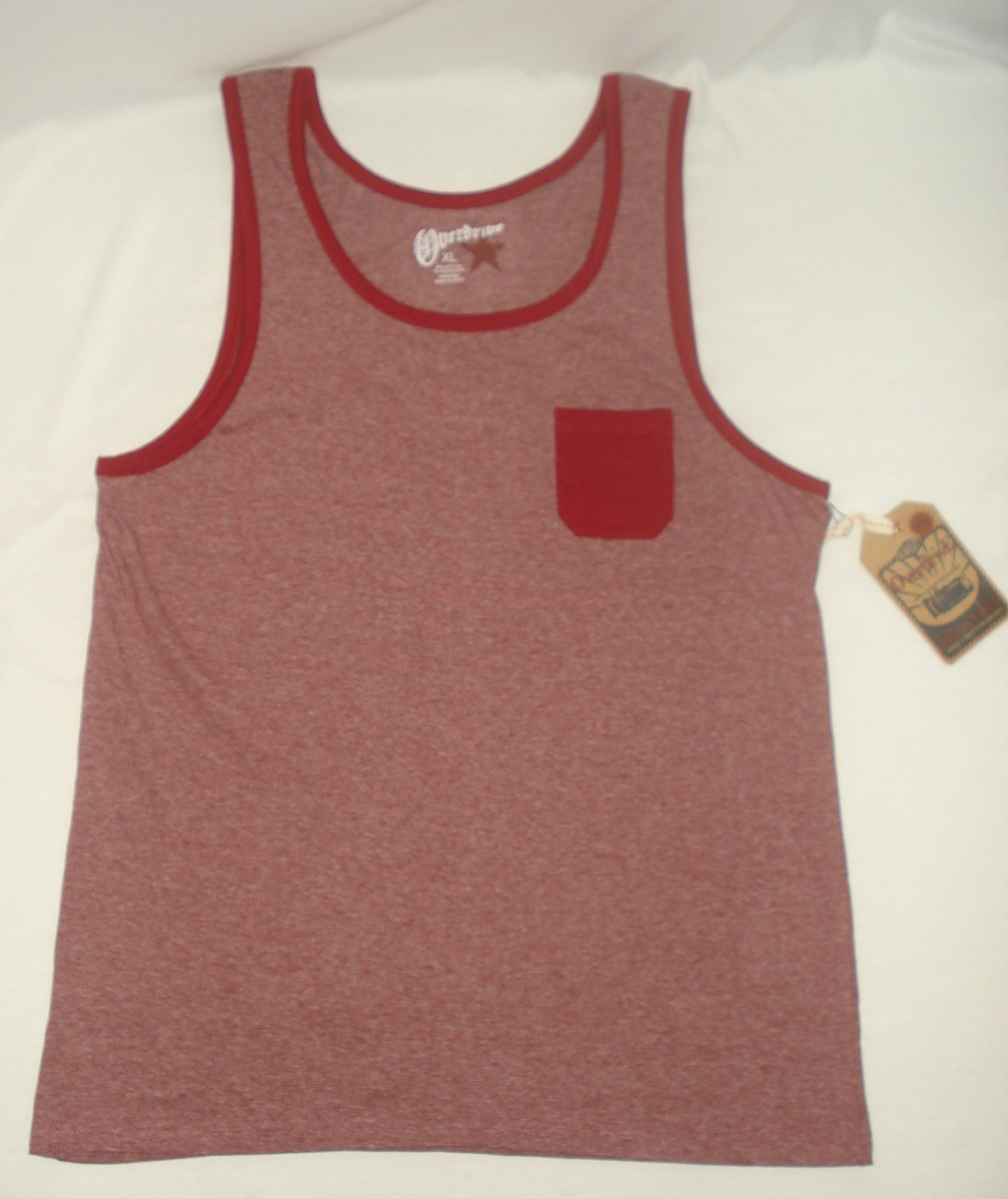Overdrive Mens Tank Top T Shirt Tee Sleeveless Burgundy Red Fade NEW