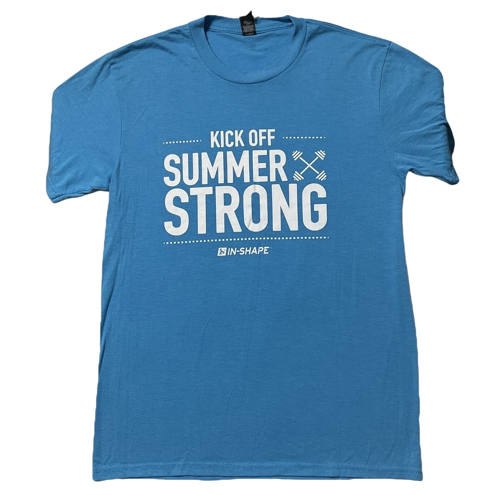 District Men Shirt Size S Blue Summer Strong Activewear Logo Short Sleeve 44