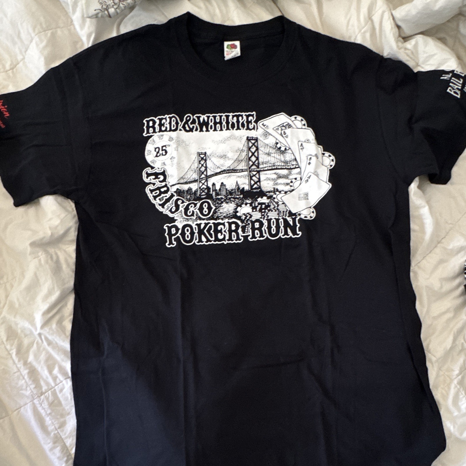Fruit of the Loom Men’s L Black Cotton Crew Neck Double-Sided Poker T-Shirt