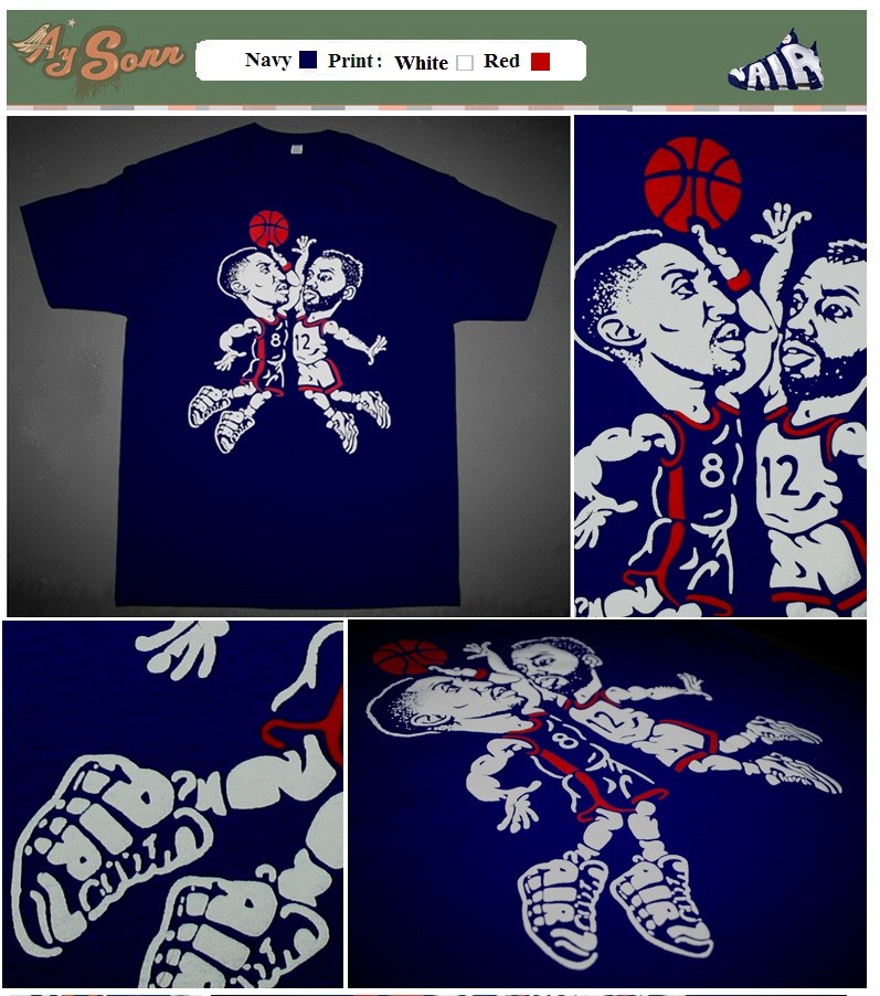 New Navy Blue Red White Scottie shirt USA basketball bobble head tee