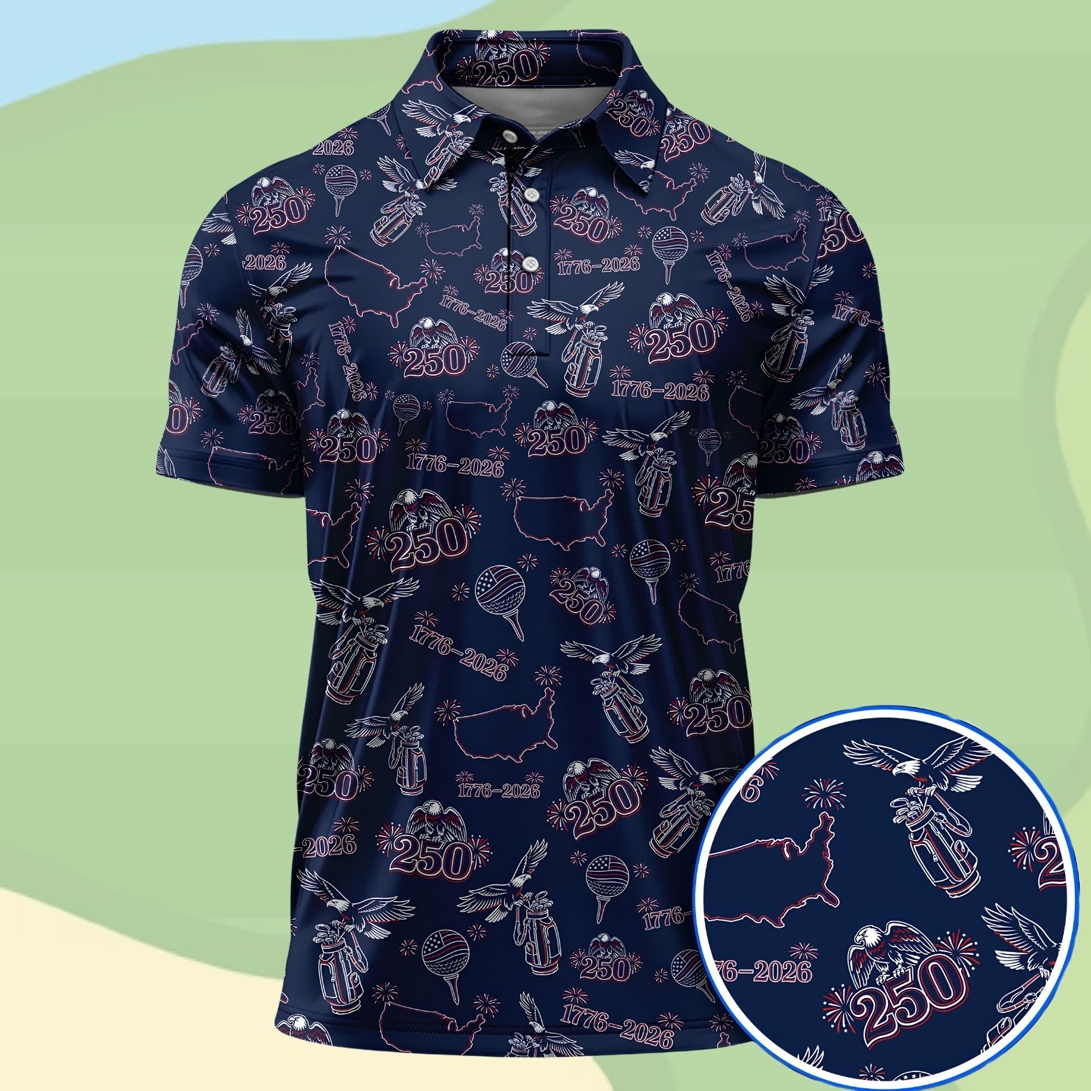 Men Patriotic Eagle & Liberty Golf Shirt USA 250th Anniversary 1776-2026 (S-5XL)