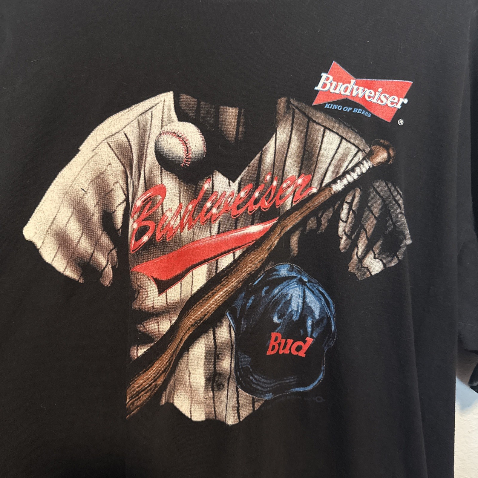 Vintage Budweiser T-Shirt Mens XL Black Baseball Beer Made In USA 1990s