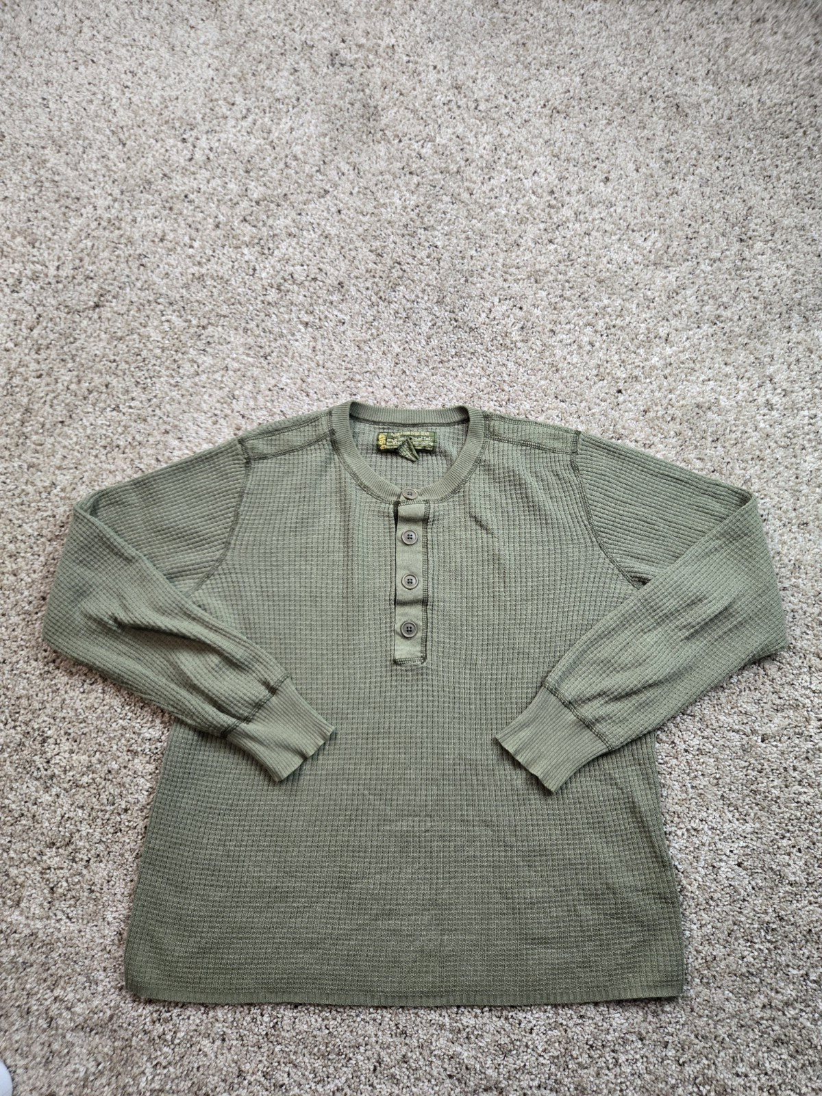 Vintage Lucky Brand Thermal Henley Shirt Mens Medium Green Military Waffle Knit