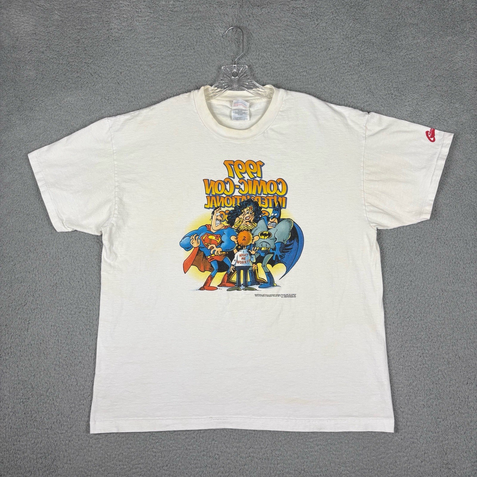 Vtg Alfred E Newman T-shirt Men’s XL Batman Superman Wonder Woman Aragones Art