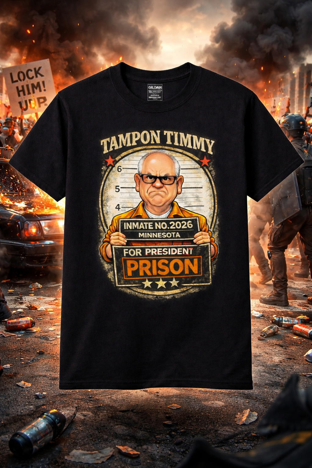 Tampon Timmy For Prison – Tim Walz MINN T-Shirt S M L XL 2XL 3XL 4XL 5XL BLACK