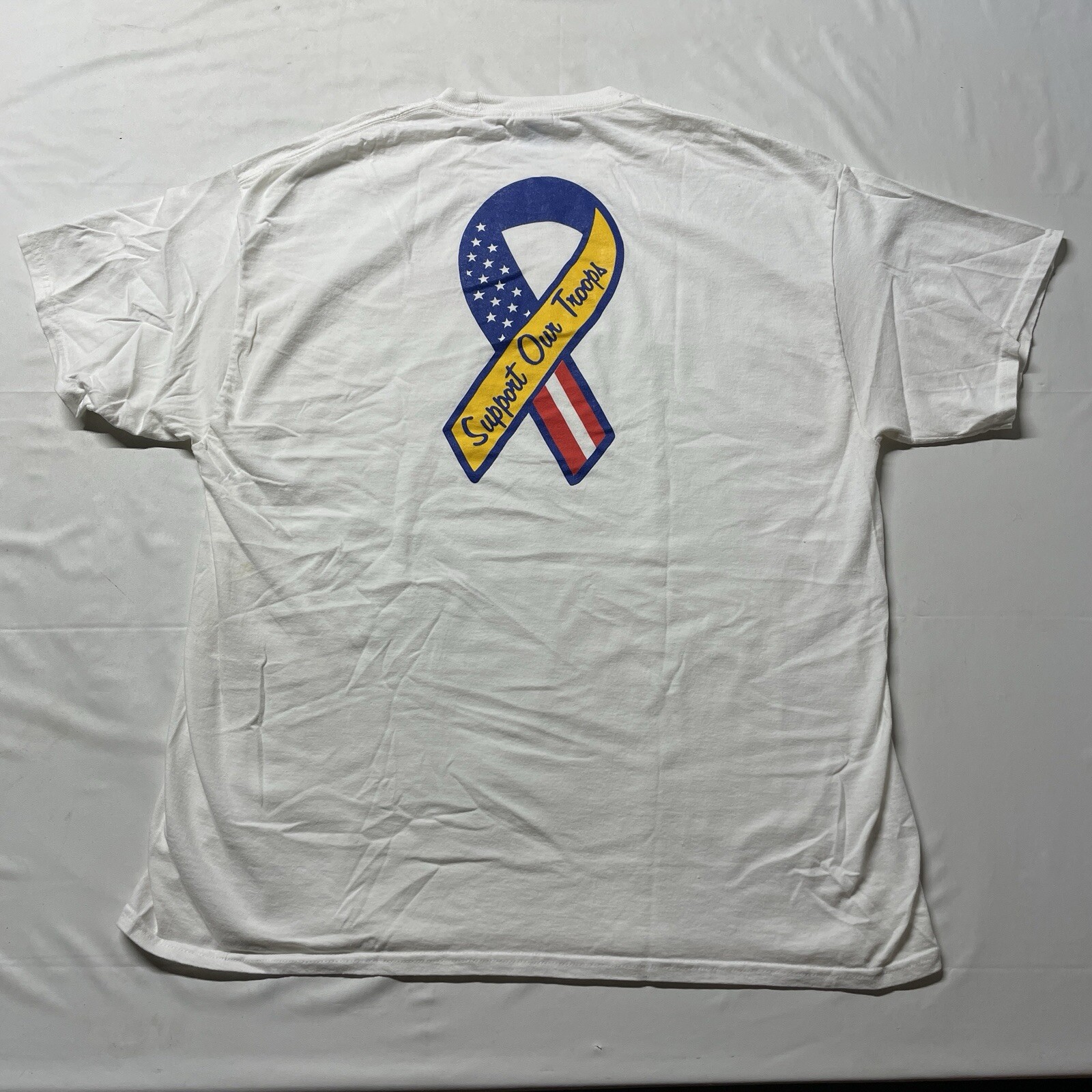 Vintage Support Our Troops T-Shirt Men’s XL White USA Military American Flag Art