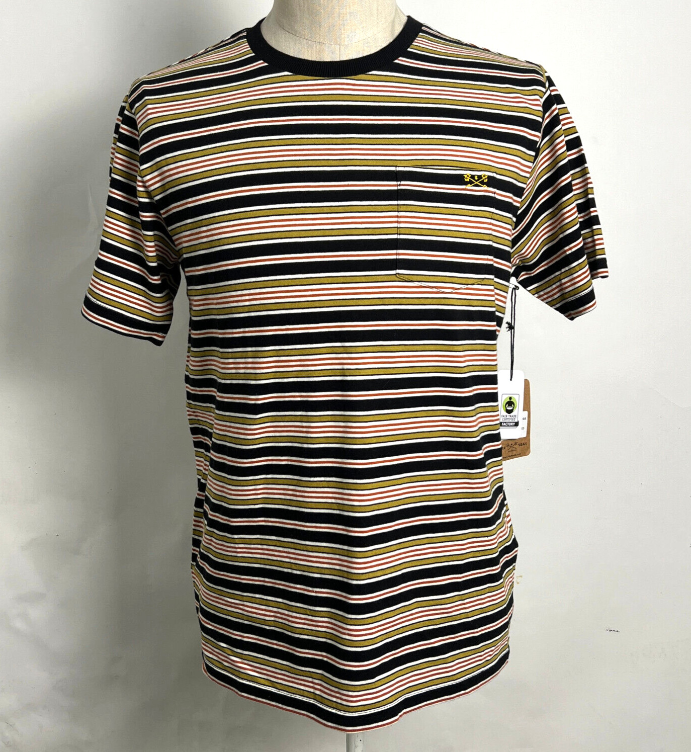 Dark Seas Knit Pocket T-Shirt Bagby Black/Tobacco/Burnt Orange/White Size M NWT