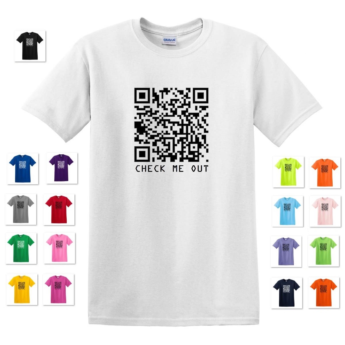 CUSTOM PERSONALIZED CUSTOMIZED QR CODE CHECK ME OUT TEXT TEE T-SHIRT