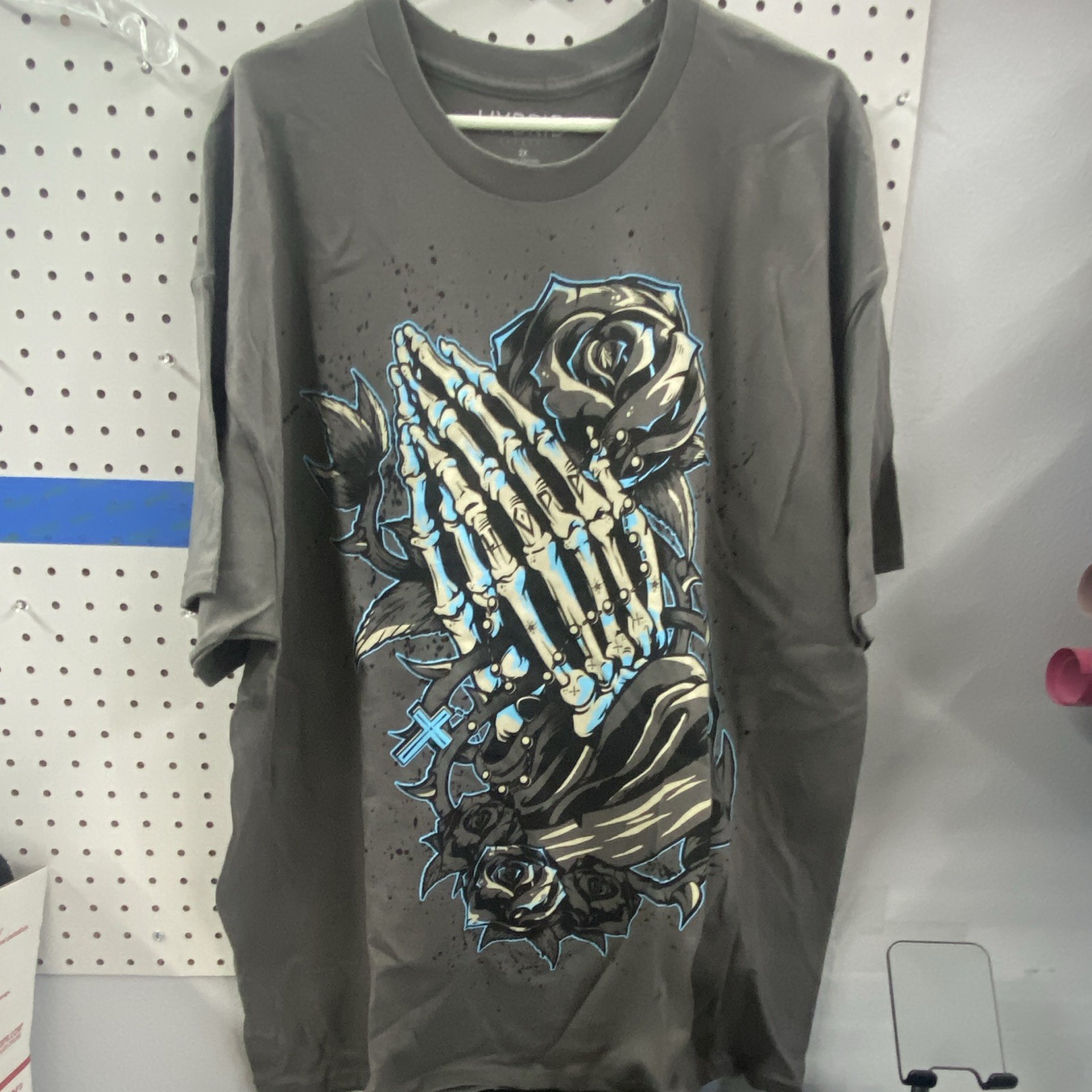 Hybrid Apparel Men’s Gray Skull Religious Graphic Crew Neck Tee Cotton 2X B&T