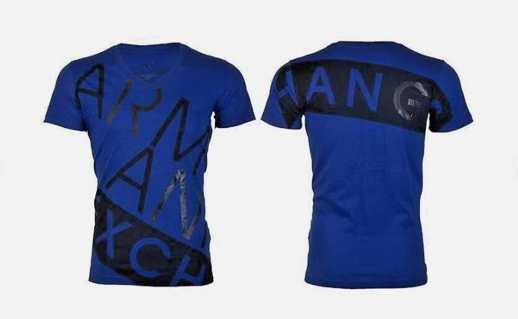 ARMANI EXCHANGE Blue BIAS Short Sleeve Slim Fit Designer V-NECK T-shirt NWT