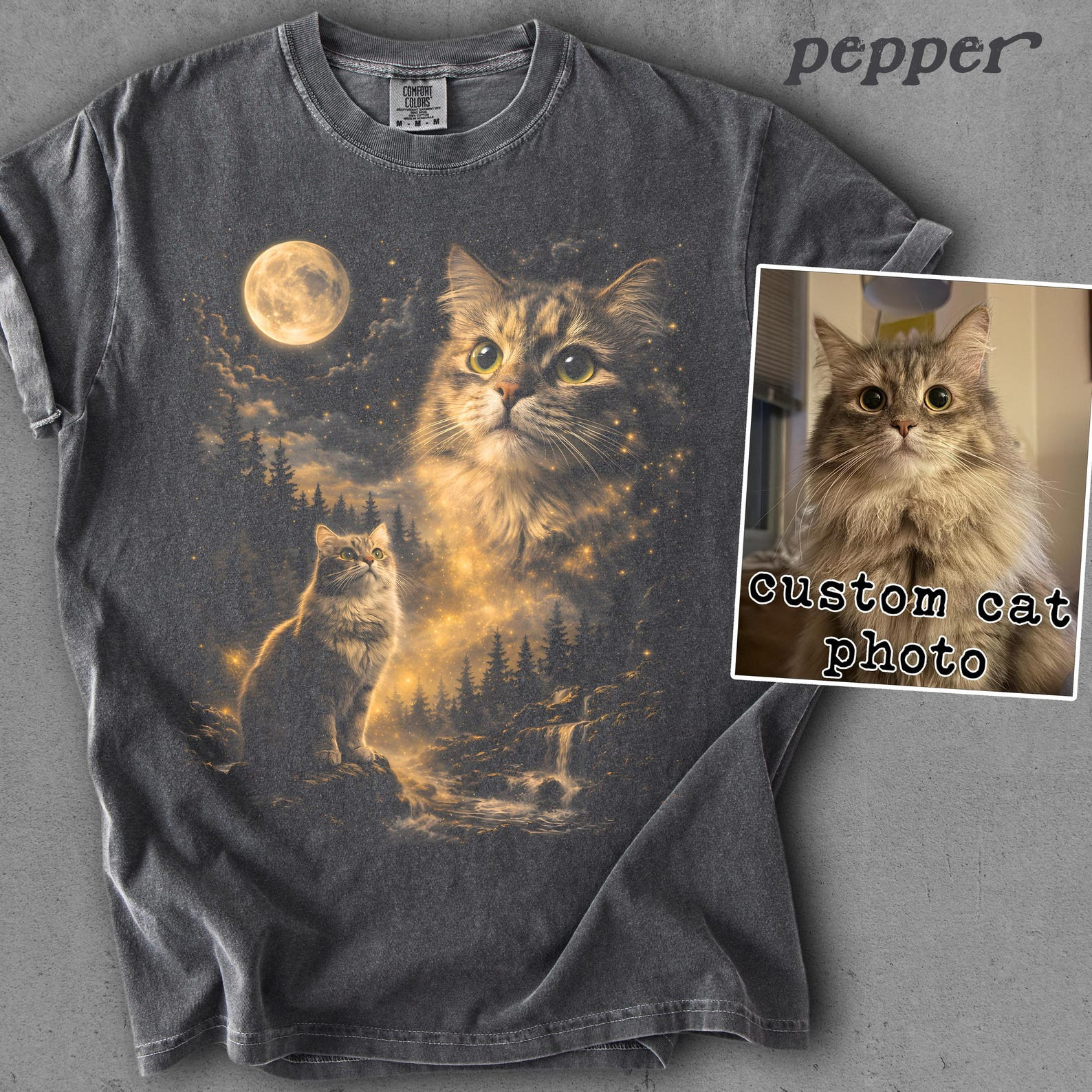 Custom Pet Photo Shirt Personalized Dog Howling Moon Tee S-2XL