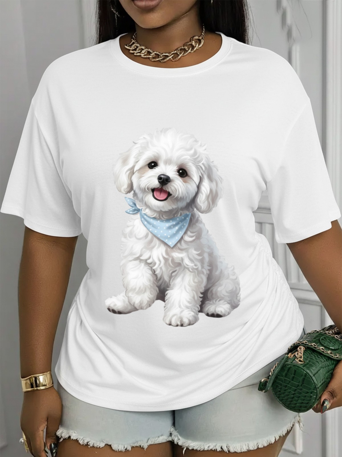 Women’s Dog Print Casual Summer T-Shirt Machine Washable Durable Holiday Tops ❀