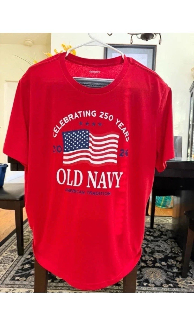 Old Navy Men’s L White Cotton Crew Neck Short Sleeve USA Flag Graphic Tee
