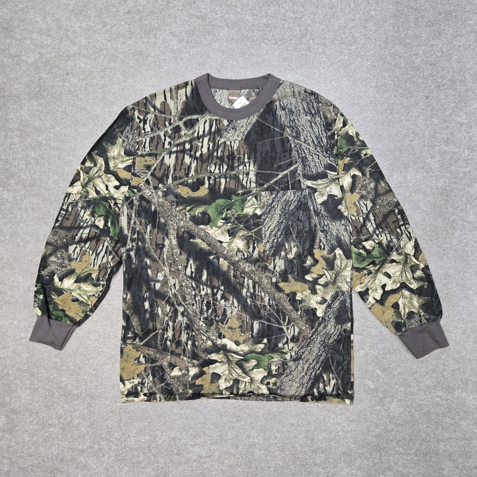 Men’s Vintage Mossy Oak Camo AOP Long Sleeve Shirt Size L Ranger USA Made 90s
