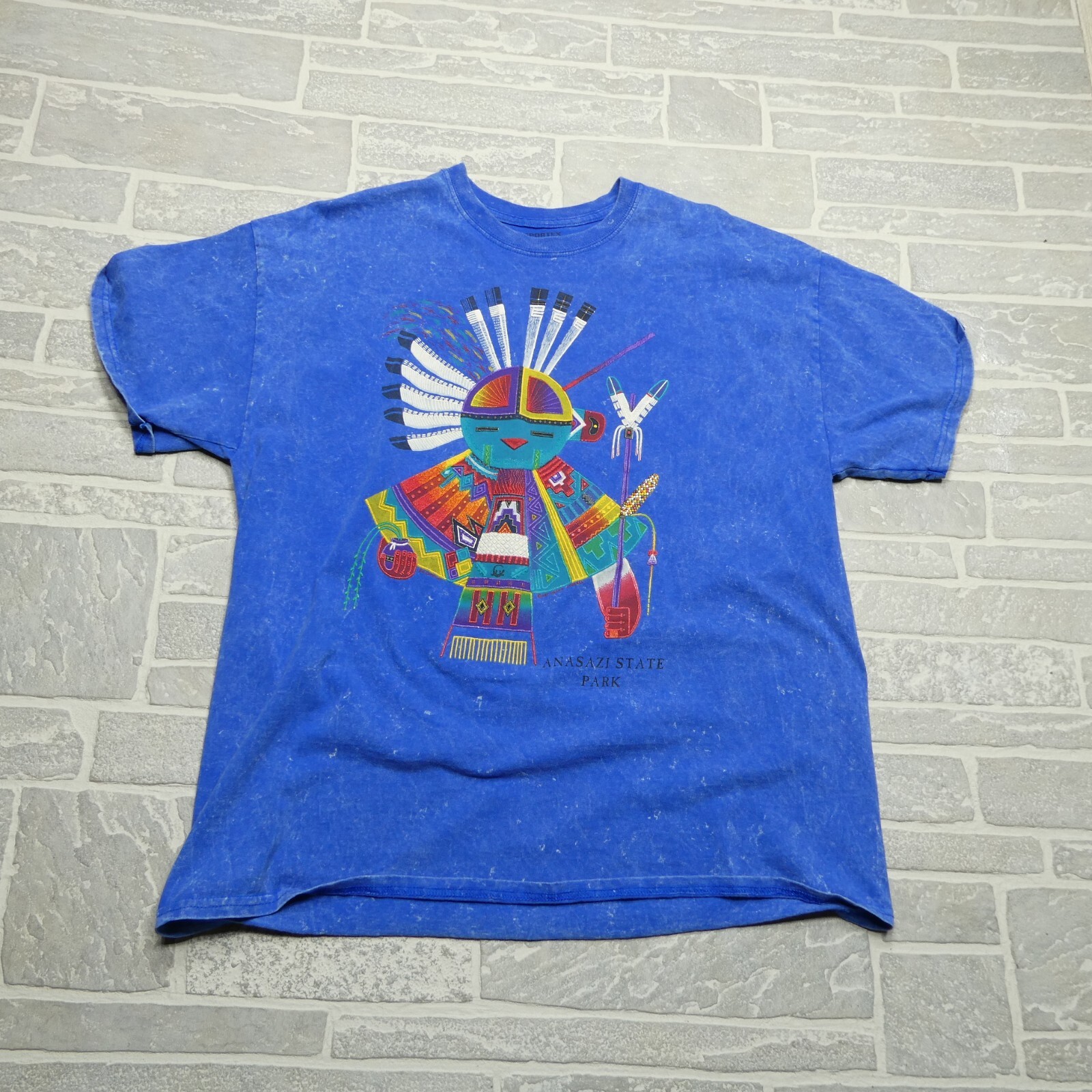 Anasazi State Park Shirt Adult XL Utah Kachina Textured Pattern Blue Tie-Dye