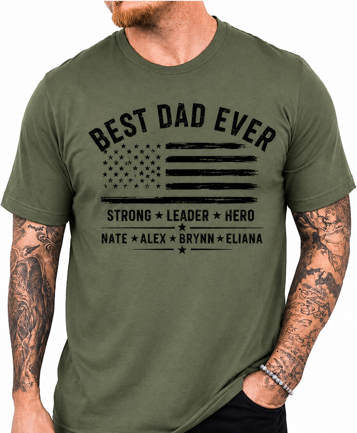 Personalized Best Dad Ever T-Shirt Custom Dad Gift American Flag Tee Size S-5XL