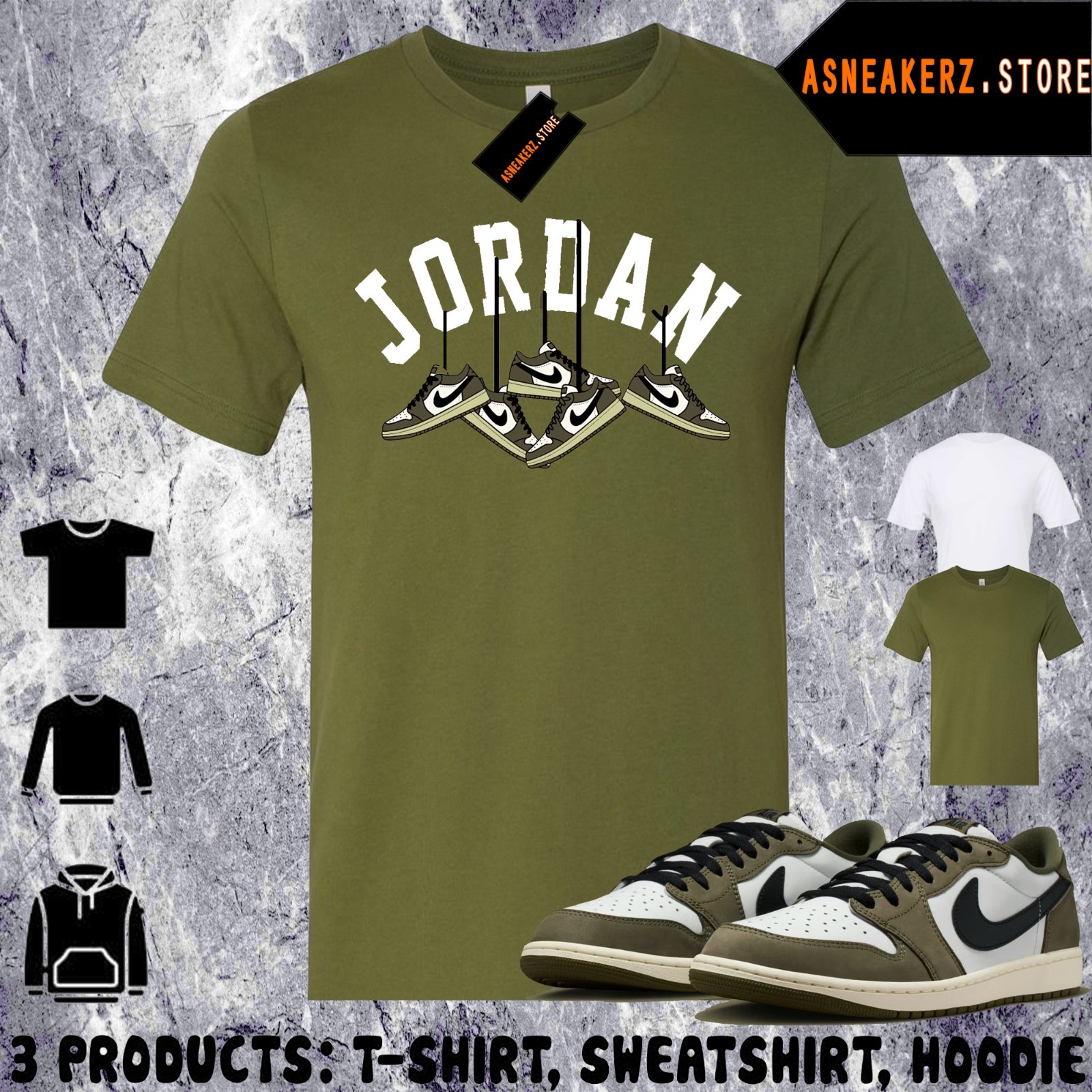 Tee Shirt Matching AJ 1 Low OG Medium Olive 2026 Match Sneaker Shoe Hanging 1s
