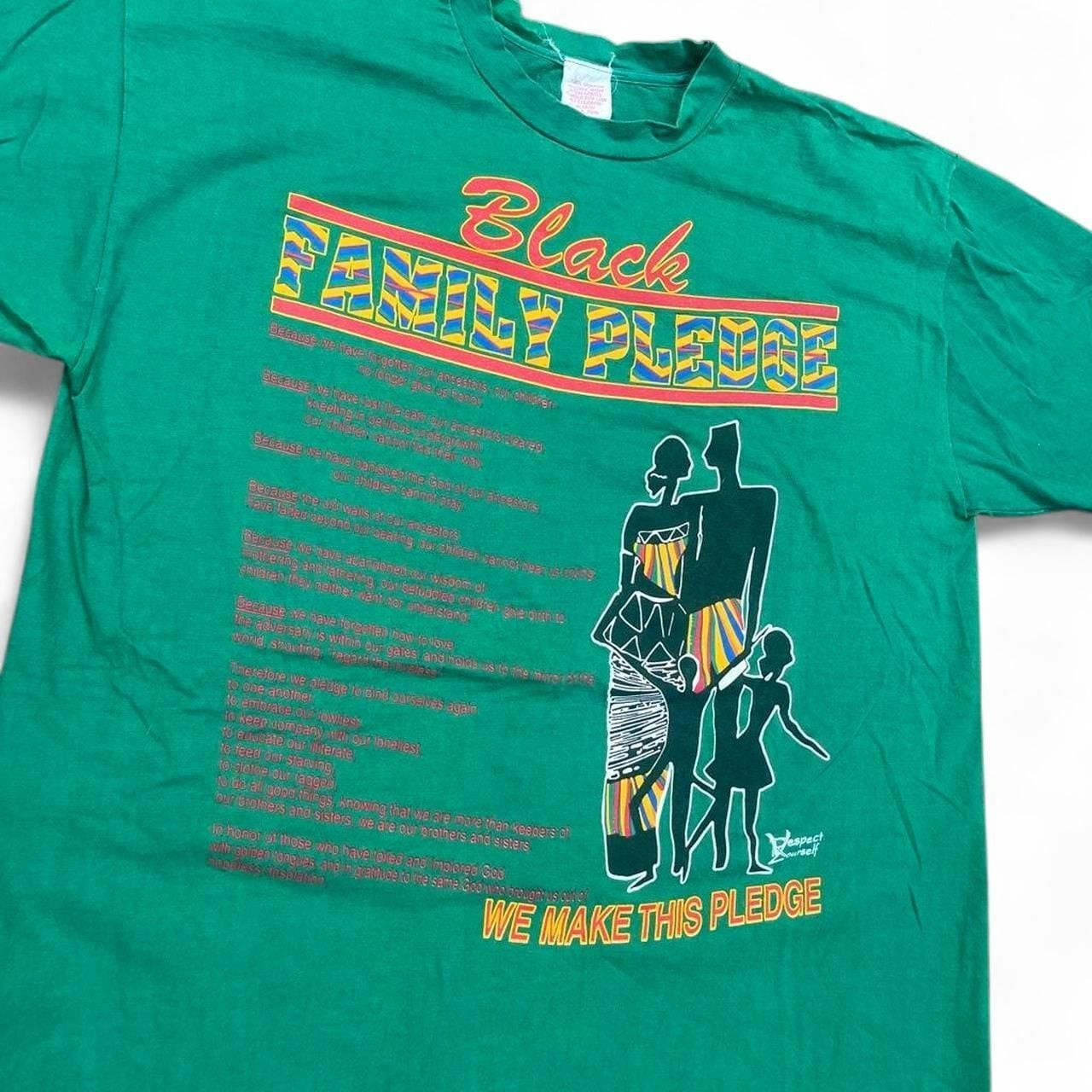 Vintage Black Family Pledge Graphic T-Shirt XL Green