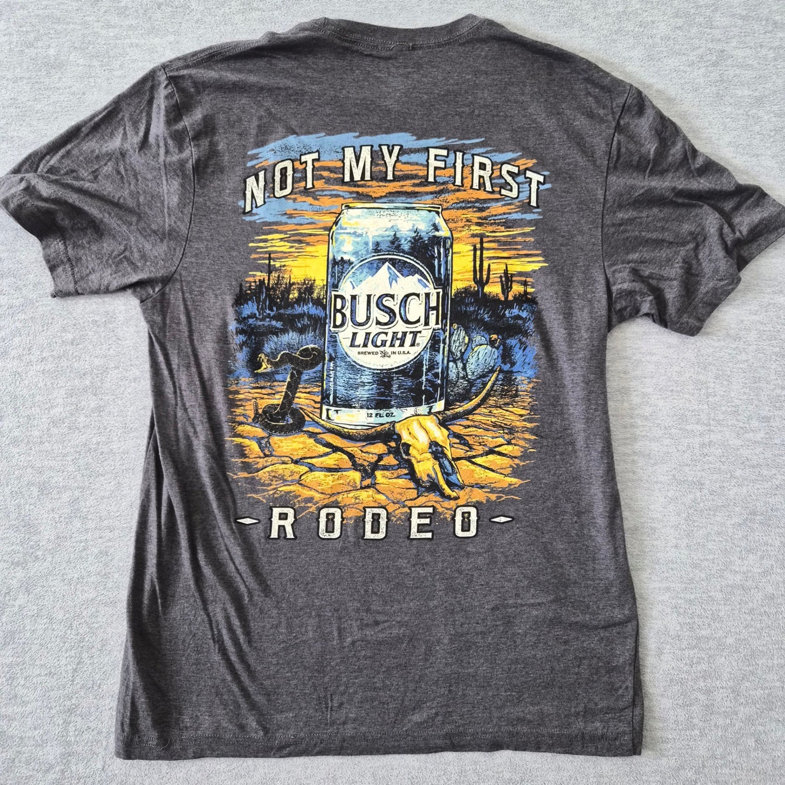 Busch Light Men Not My First Rodeo Graphic T-Shirt Heather Charcoal Medium Jedco