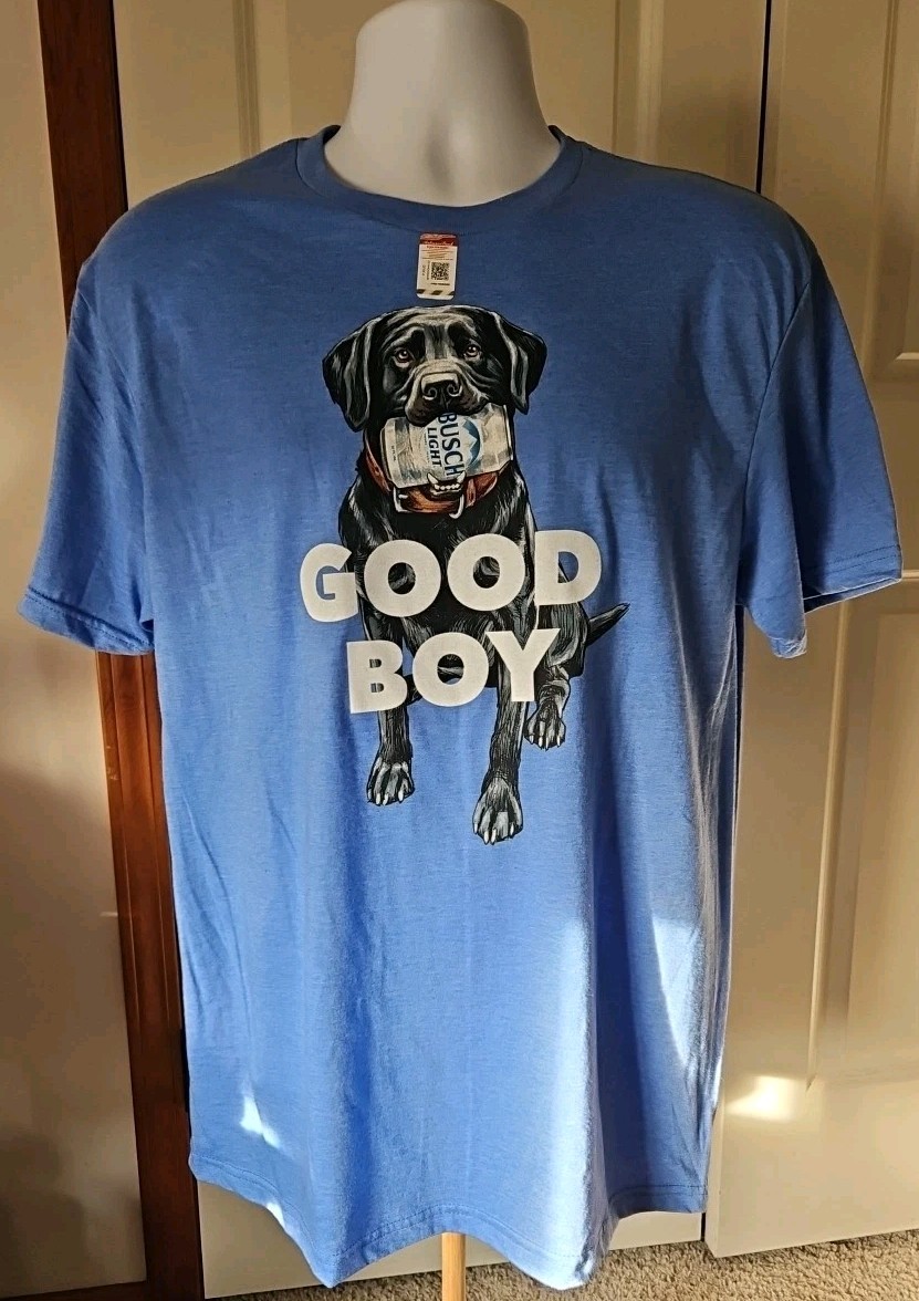 Jed-Co x Anheuser Busch Good Boy Busch Light T-Shirt Soft Blue Men Size XL New