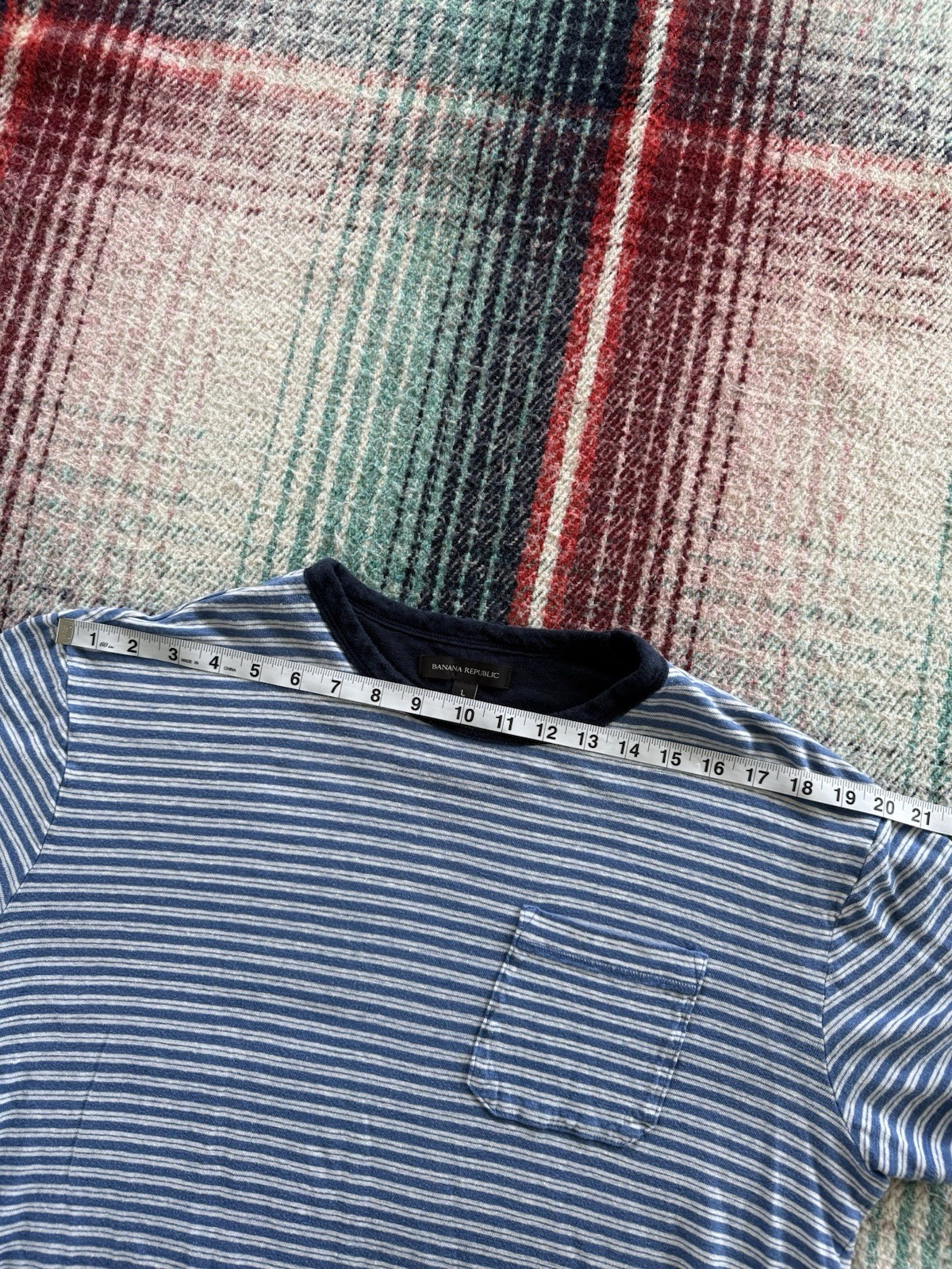 Banana Republic Blue White Striped Cotton Pocket Crew Neck T-Shirt Men’s L