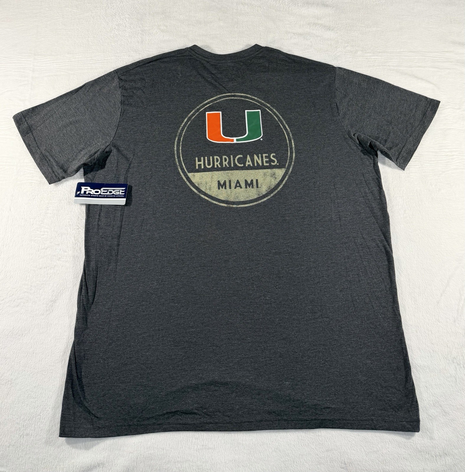 Pro Edge Men’s Heather Gray V Neck Tri-Blend Miami Hurricanes Logo T Shirt, 2XL