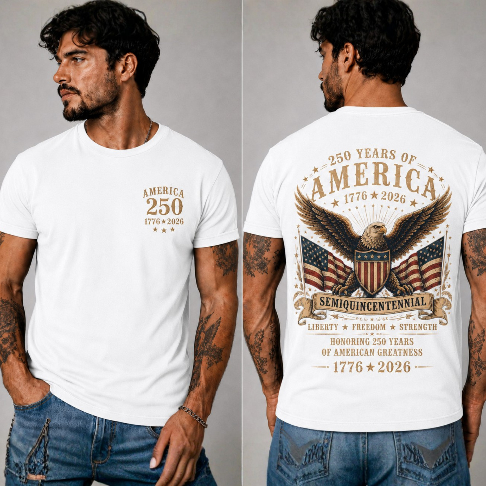 America 250th Anniversary Shirt 1776 2026 Patriotic Eagle Flag 4th July (S-5XL)