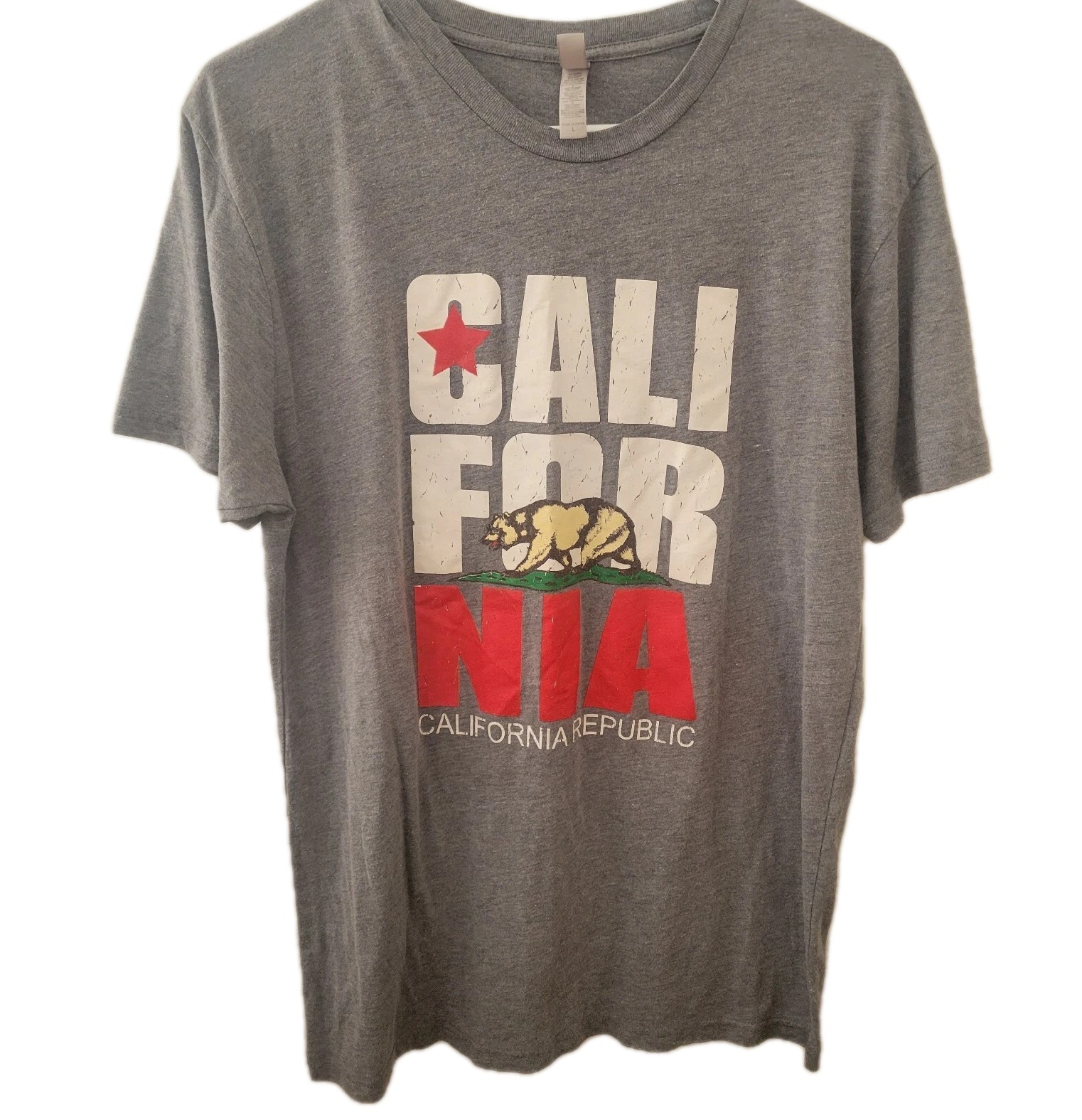 California Republic Men’s Large T- Shirt Gray With State Bear Poly Cotton Rayon