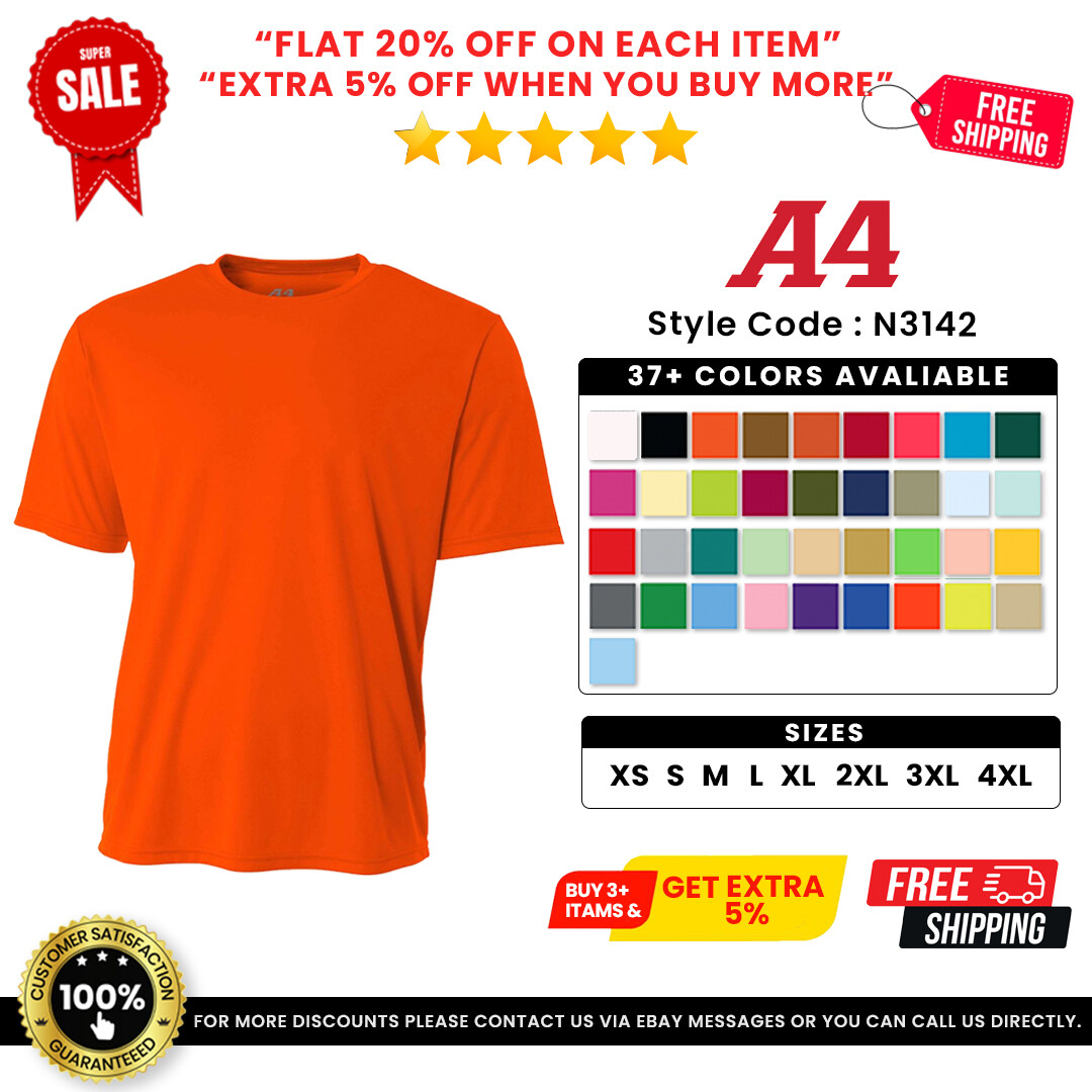 A4 N3142 Mens Polyester Cooling T Shirt Performance Crew Neck Jogging T-Shirt