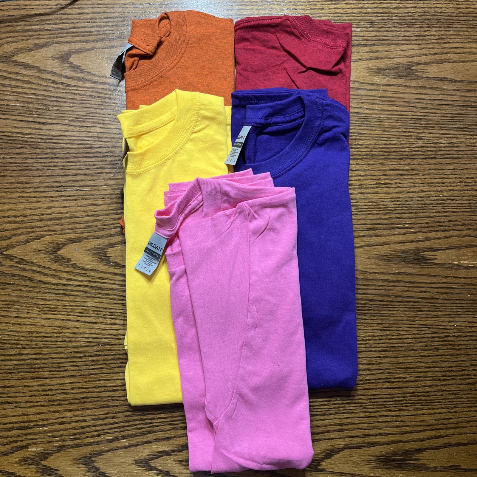 Gilden Heavy Cotton T-shirts Multicolors Size Large No Pocket Set Of Five