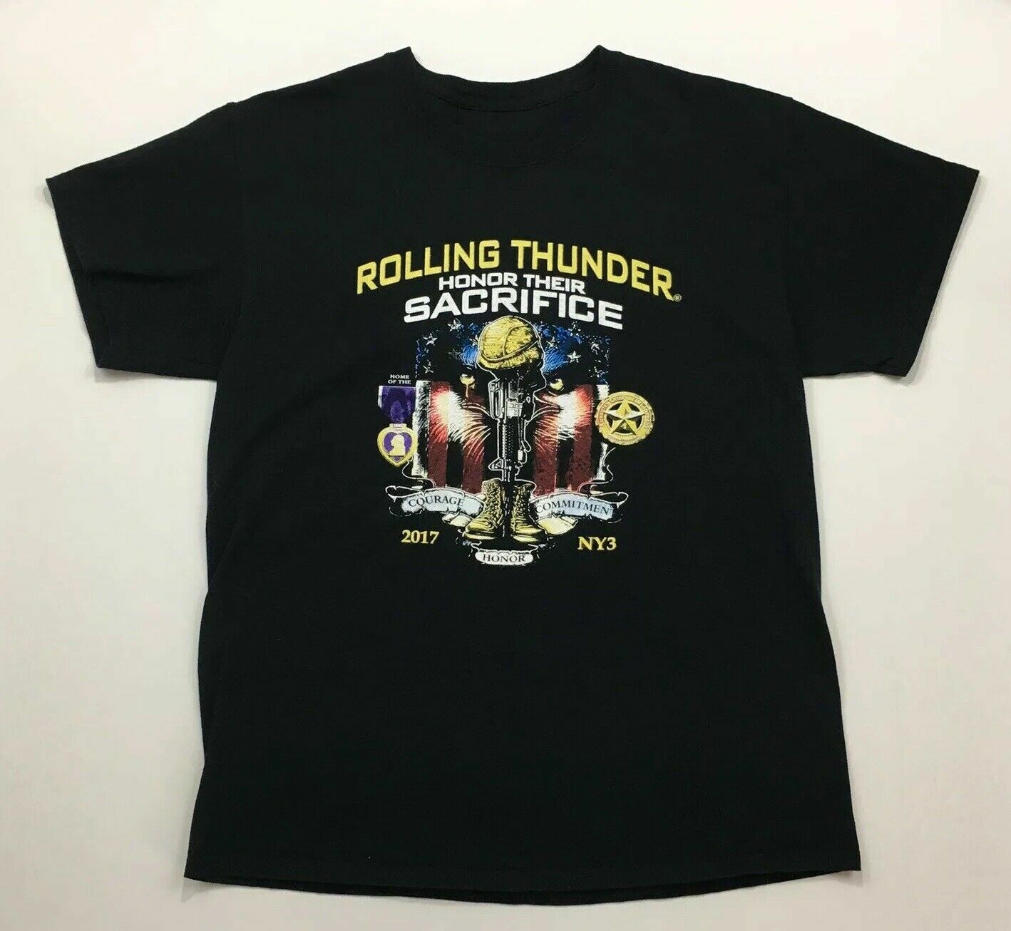 Rolling Thunder POW MIA Black Mens Graphic Tshirt Honor Their Sacrifice Size L