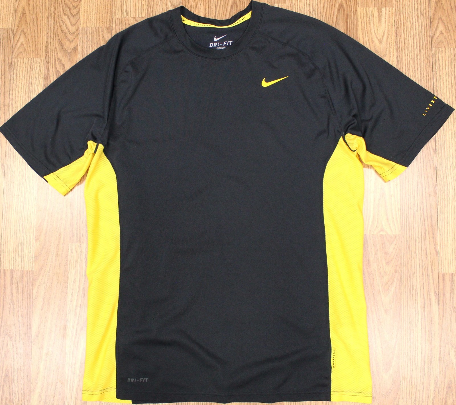NIKE DRI-FIT LIVESTRONG T-SHIRT BLACK & YELLOW Sz LARGE, L