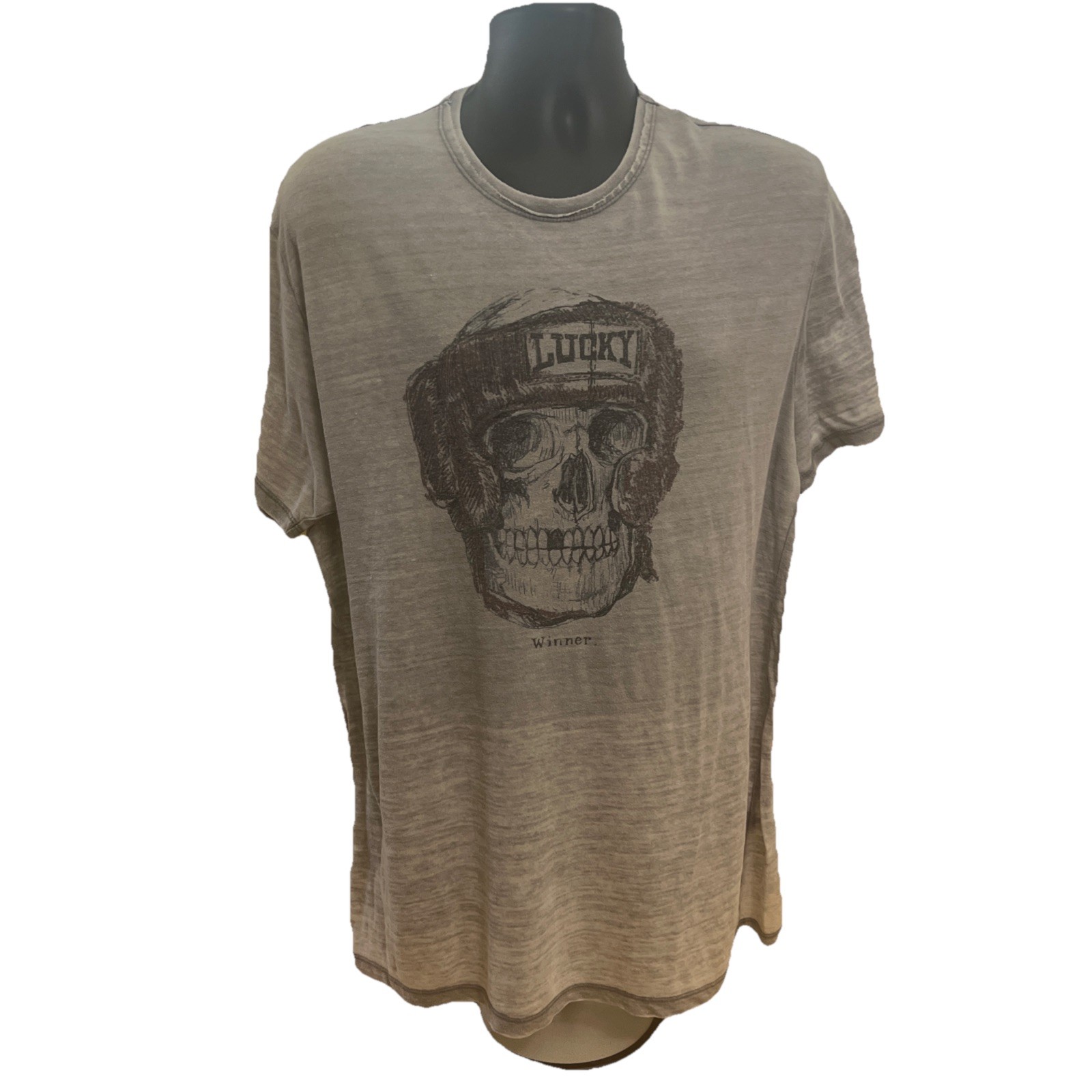 Lucky Brand Lucky Winner Venice Burnout Skull Gray Short Sleeve XL Thin & Faded