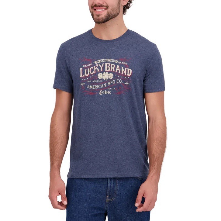 Lucky Brand New Mens T Shirt Large XL Blue Heather Graphic Tee NWT