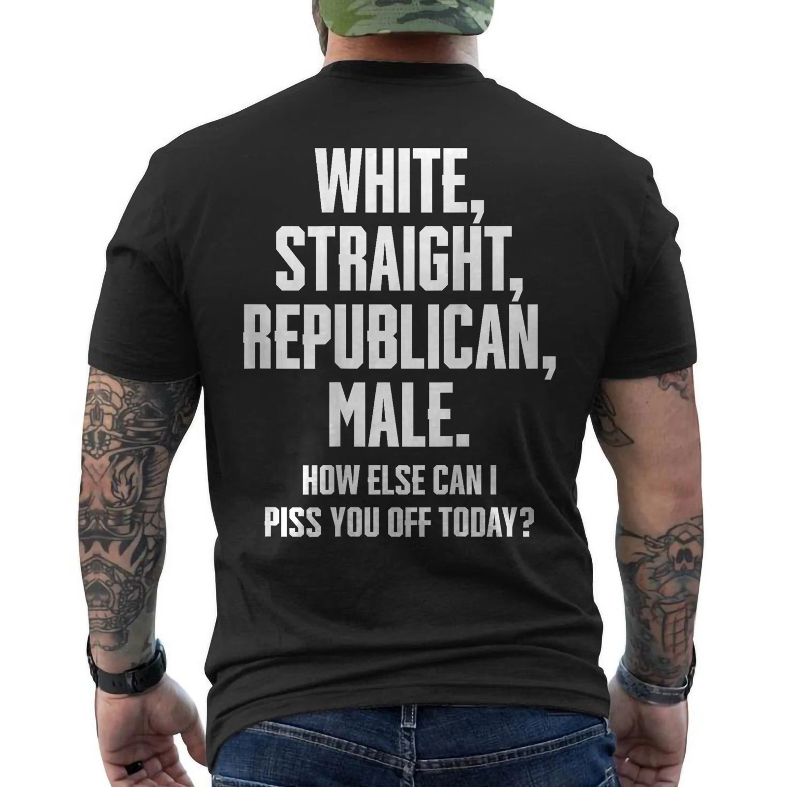 White, Straight, Republican, Male – Funny Republican ON BACK T-Shirt