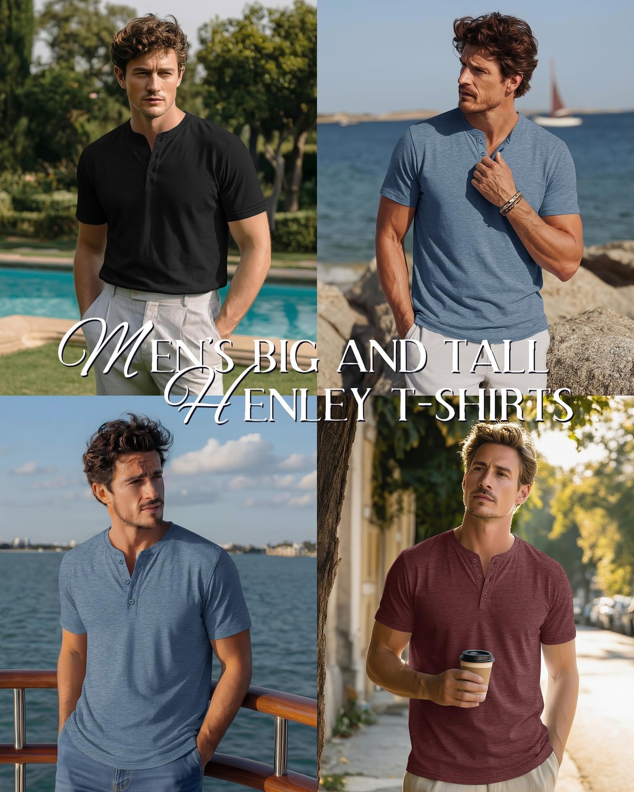 Ficerd 3 Pack Men’s Big and Tall Henley T-Shirts Short Sleeve Plus Size Tee 4XL