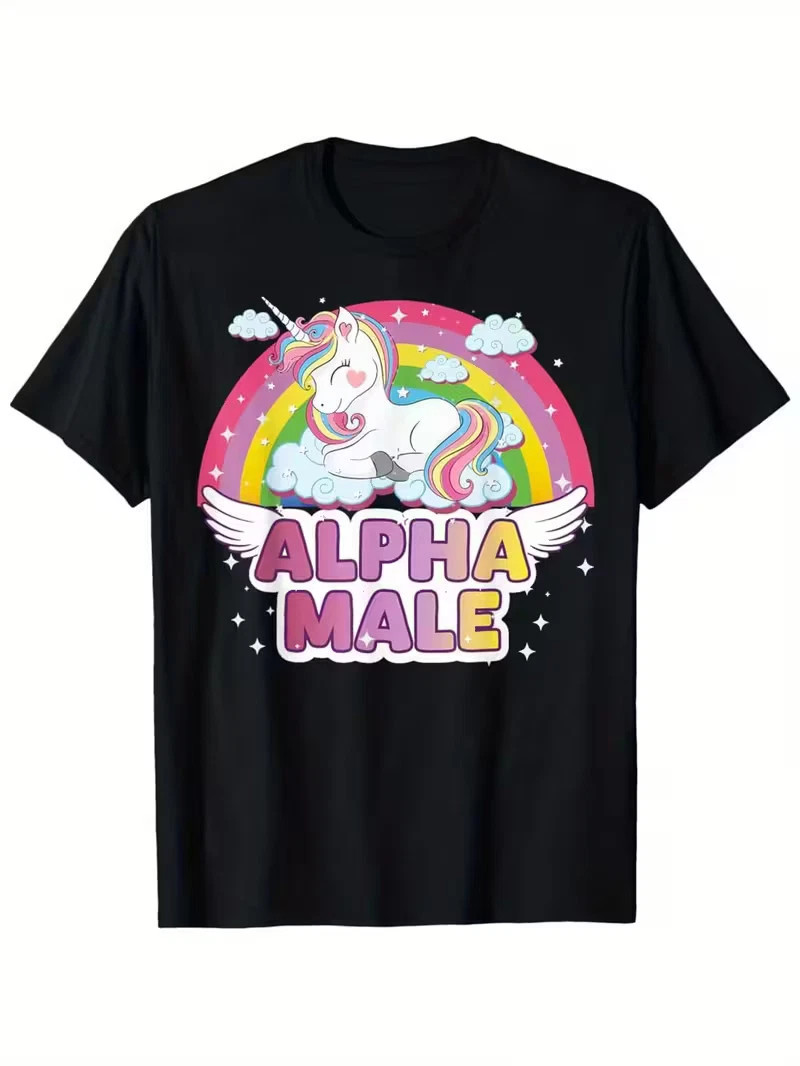 Alpha Male Unicorn T-Shirt , Funny Ironic Humor Meme , Rainbow
