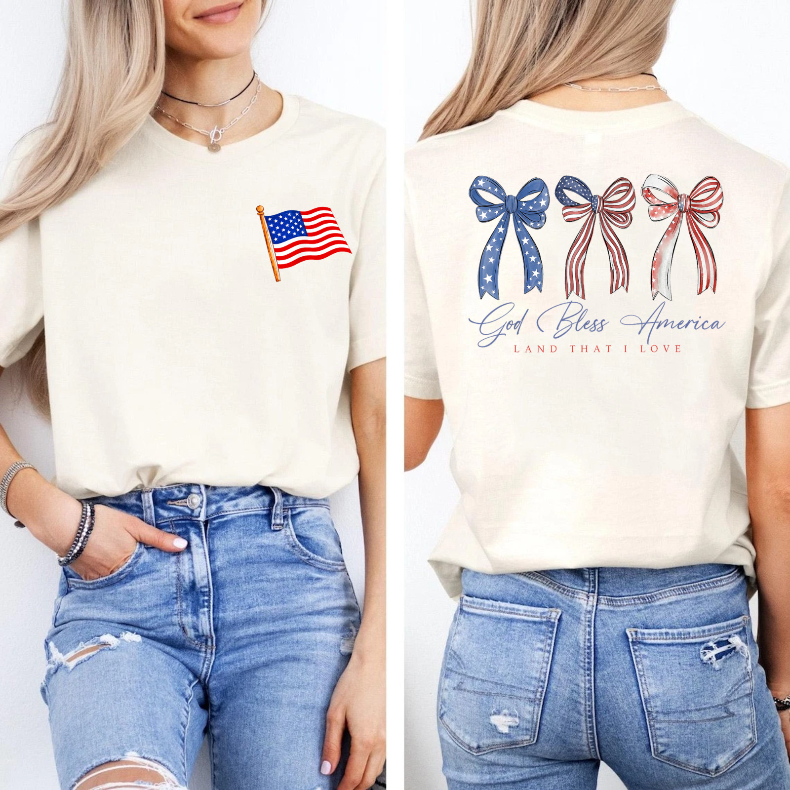 God Bless American Land that I Love Jesus Happy 4th of July 2SIDE T-Shirt