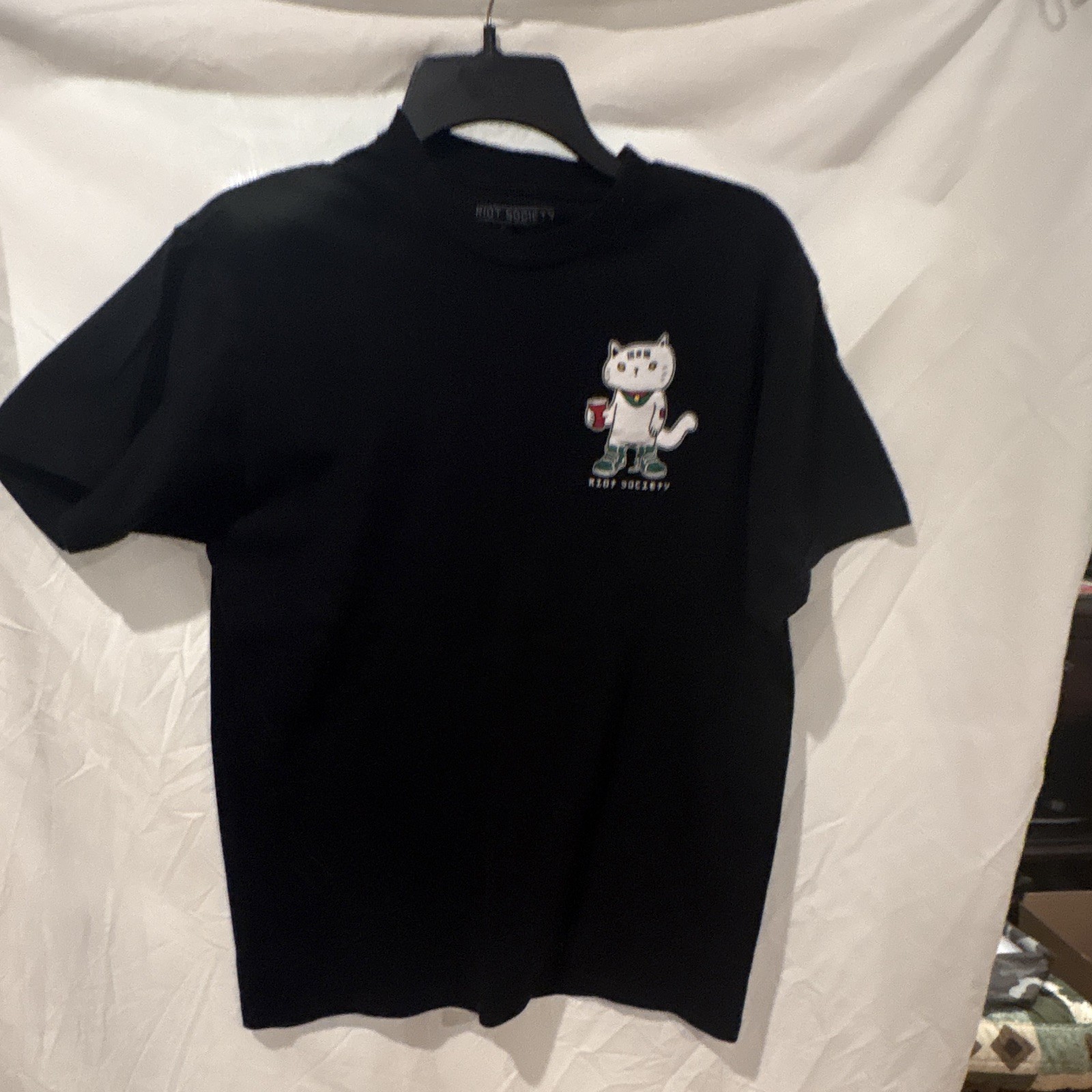 Riot Society Sugee Cat Double-Sided Graphic Cotton Men’s Black T-Shirt M
