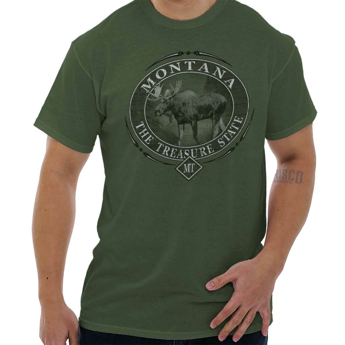 Montana Treasure Mountain Moose Wildlife MT Adult Short Sleeve Crewneck Tee