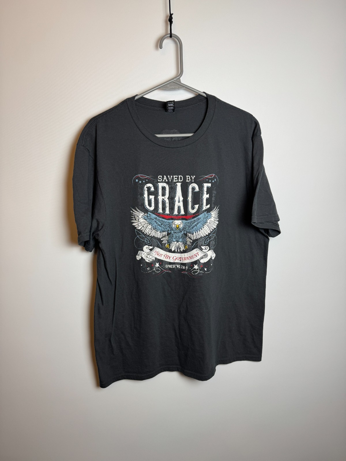 Saved By Grace Not By Government Eagle Patriotic Faith Tee Gray XL
